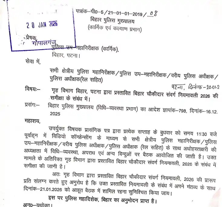 Bihar Chowkidar Vacancy 2026 Notification Details